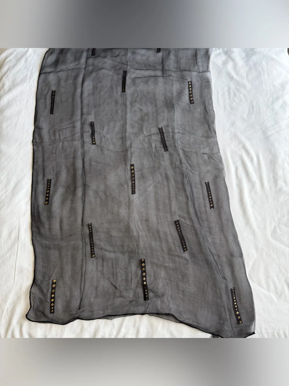 Black Sheer Scarf with Gold Diamond Accents